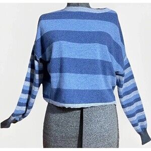 Collaboration Sweater XS100% Cashmere Blue Stripe Cropped Knit Oversized Preppy